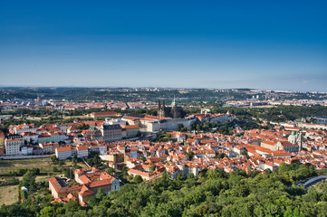 view of the upper city and St. Vitus Cathedral in Prague
