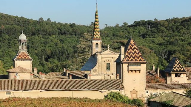 La chartreuse de la Valbonne entour&eacute;e de vignobles. Gard. Occitanie. France.