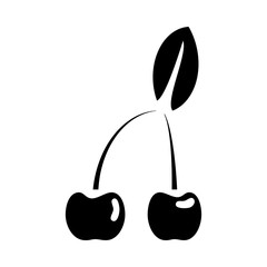 Cherry icon, black isolated on white background, vector illustration.
