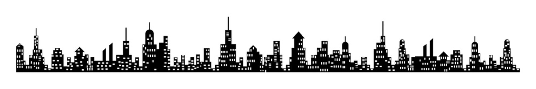 City skyline long silhouette, black isolated on white background, vector illustration. © darsi