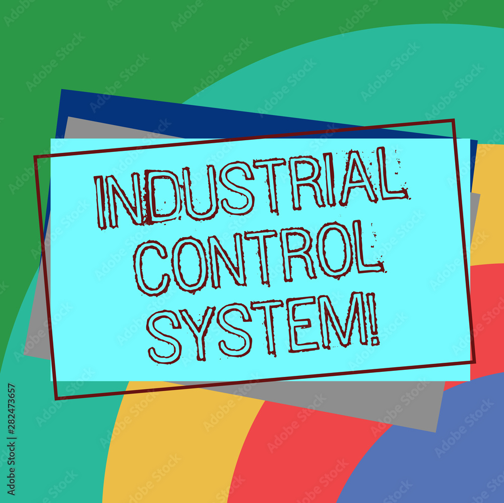 Poster text sign showing industrial control system. conceptual photo integration of hardware and software w