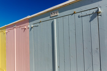 colorful beach huts at the beach of Domburg, Netherlands