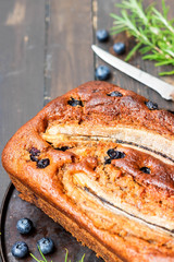 Homemade Banana Blueberry cake with rosemary