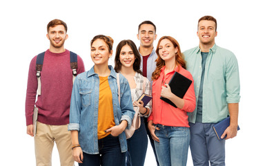Obraz premium education, high school and people concept - group of smiling students with books over white background