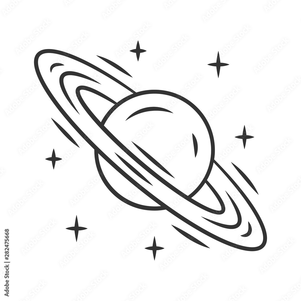 Poster saturn linear icon. planet with rings. gas giant. planetary science. solar system. celestial object.