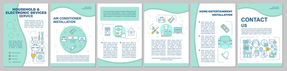 Household and electronic devices service brochure template layout. Vector page layouts for magazine, annual reports, advertising posters. Flyer, booklet, leaflet print design with linear illustrations