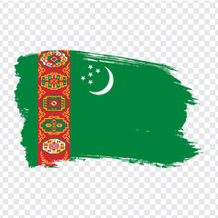 Flag Turkmenistan  from brush strokes. Flag of Turkmenistan on transparent background for your web site design, logo, app, UI. Stock vector.  EPS10.
