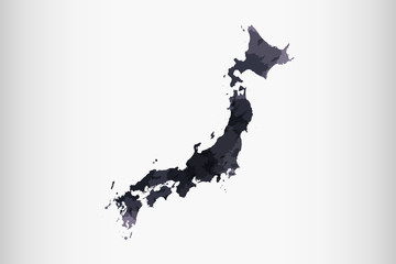 Japan watercolor map vector illustration in black color on light background using paint brush on paper page