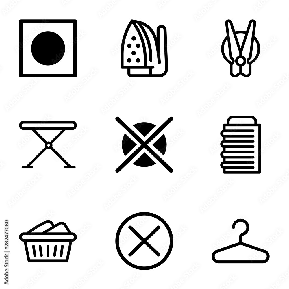 Poster laundry service icon set. outline set of 9 laundry service vector icons for web design isolated on w