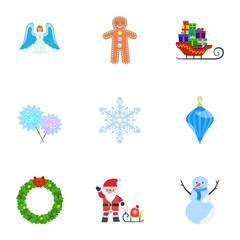 Winter Christmas icon set. Flat set of 9 winter Christmas vector icons for web design isolated on white background