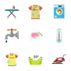 Dirty clothes icon set. Flat set of 9 dirty clothes vector icons for web design isolated on white background