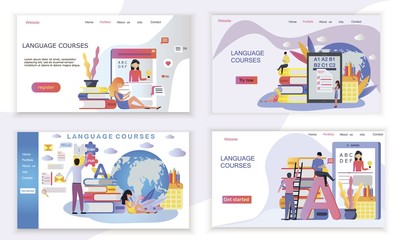 Fototapeta na wymiar The web page design templates for language courses, e-learning, online education