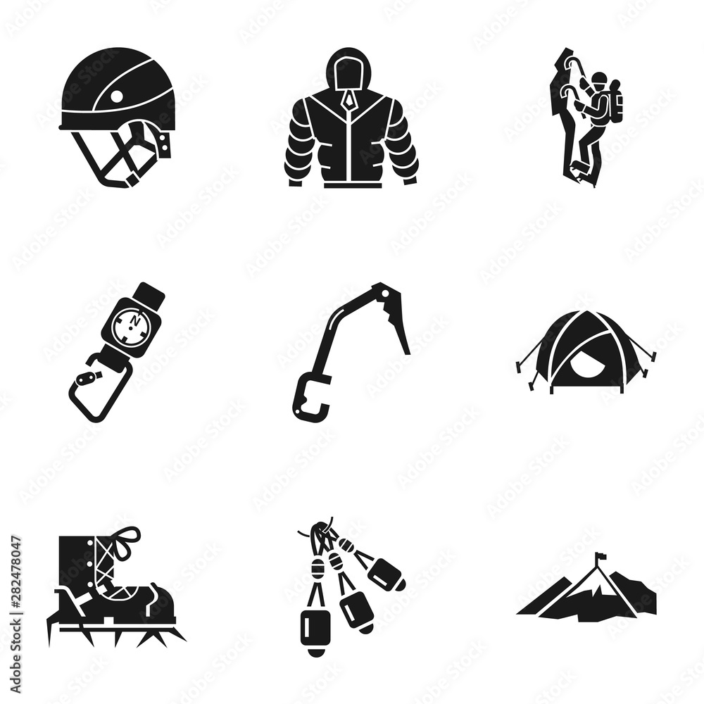 Poster rock climbing icon set. simple set of 9 rock climbing vector icons for web design isolated on white 
