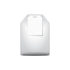 Tea bag, organic healthy beverage advertising mock up. Vector realistic illustration package with blank label