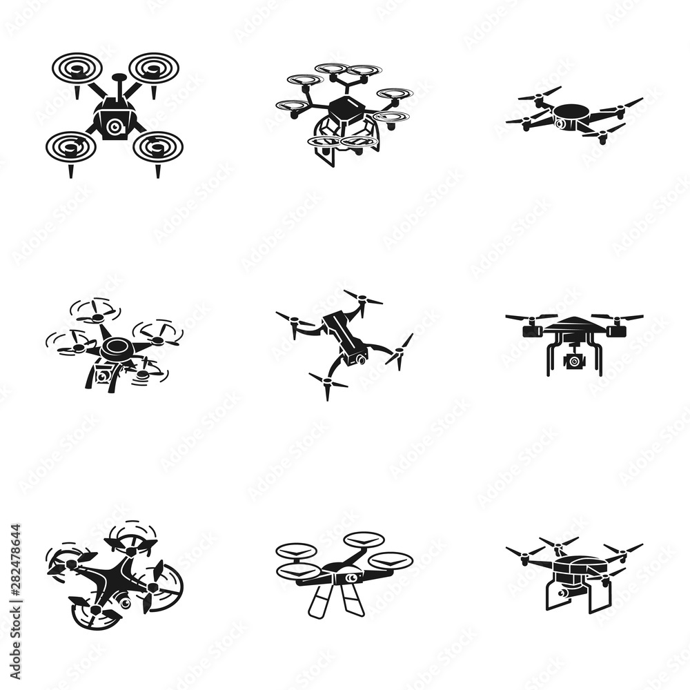 Poster quadrocopter icon set. simple set of 9 quadrocopter vector icons for web design isolated on white ba