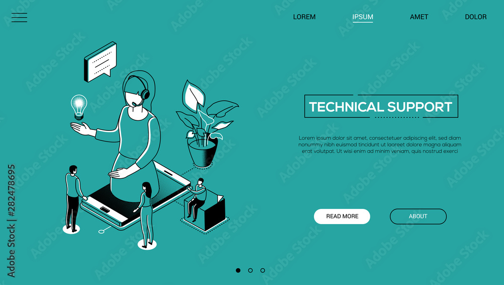 Aufkleber technical support - line design style isometric web banner