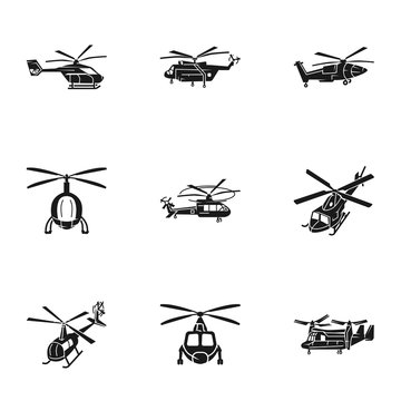 Helicopter transport icon set. Simple set of 9 helicopter transport vector icons for web design isolated on white background