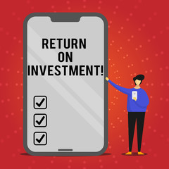 Writing note showing Return On Investment. Business photo showcasing Perforanalysisce Measure Evaluation of a Business Efficiency