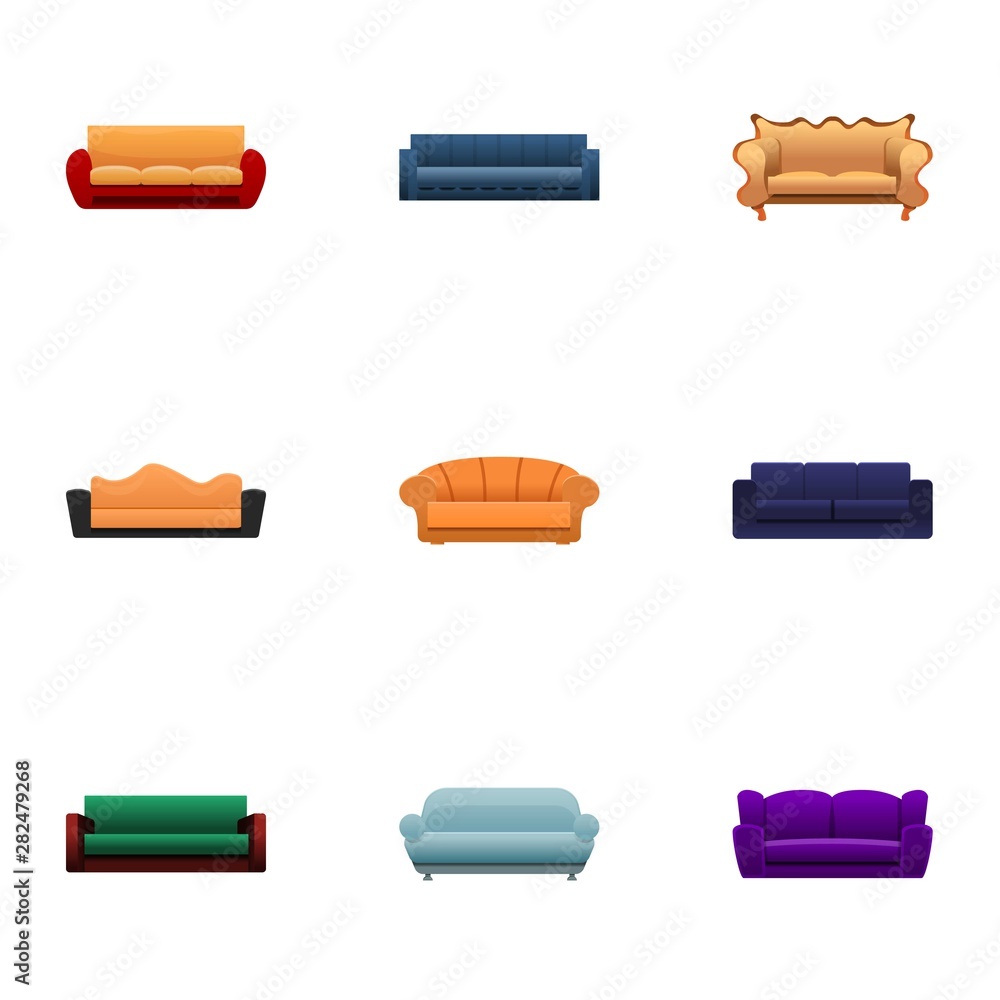 Aufkleber modern sofa icon set. cartoon set of 9 modern sofa vector icons for web design isolated on white bac