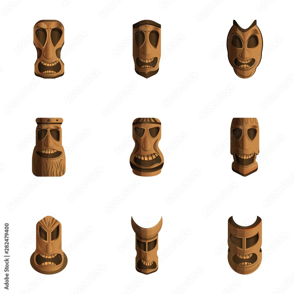 Poster maya idol icon set. cartoon set of 9 maya idol vector icons for web design isolated on white backgro