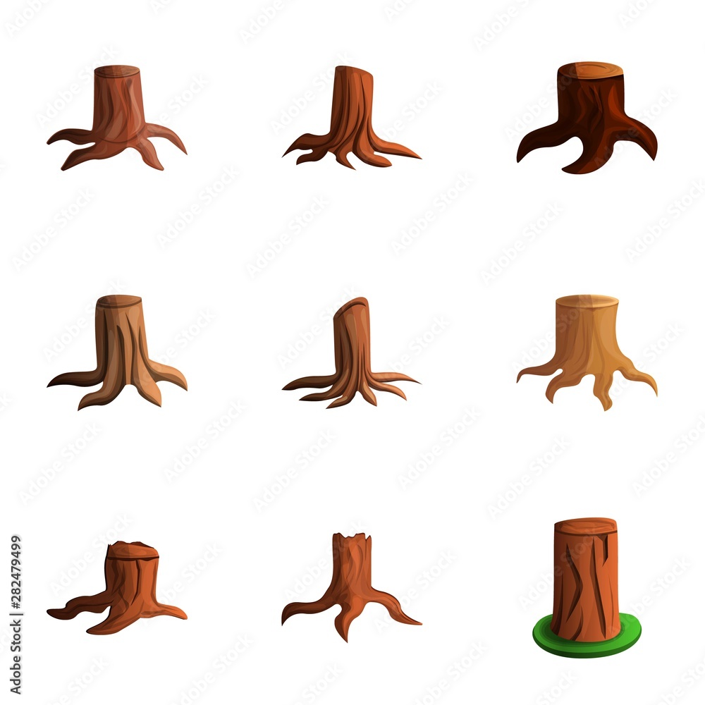 Aufkleber nature tree stump icon set. cartoon set of 9 nature tree stump vector icons for web design isolated 