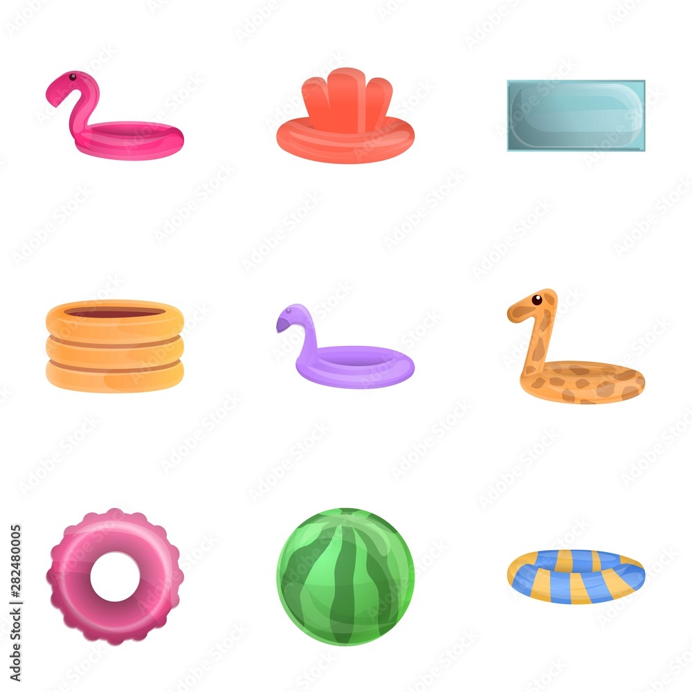 Poster rubber pool ring icon set. cartoon set of 9 rubber pool ring vector icons for web design isolated on