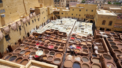 Leather tanneries of Fez in Morocco.