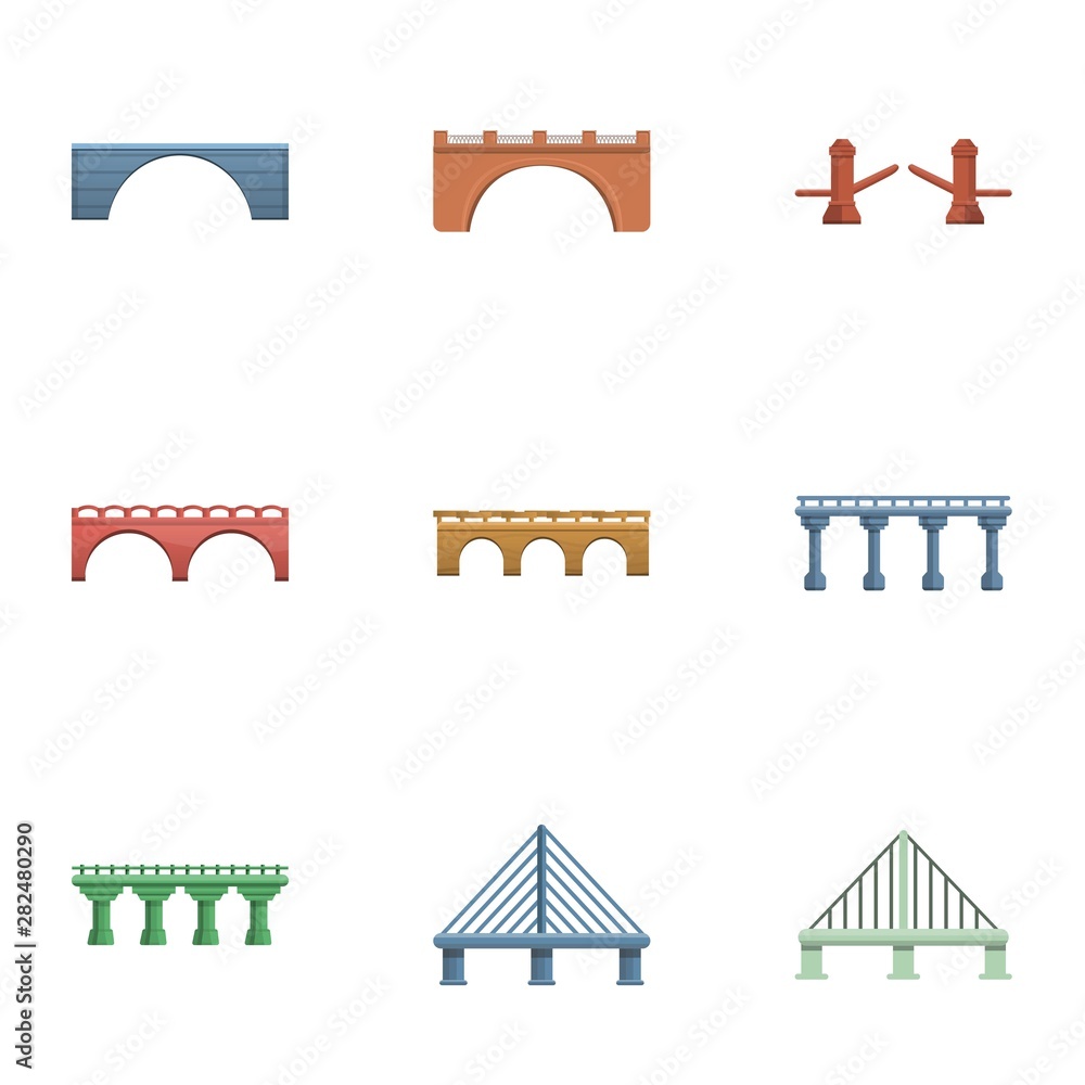 Aufkleber colorful bridge icon set. cartoon set of 9 colorful bridge vector icons for web design isolated on w
