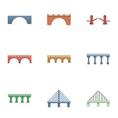 Colorful bridge icon set. Cartoon set of 9 colorful bridge vector icons for web design isolated on white background