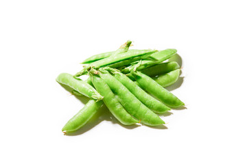 Fresh pea pods isolated on white background.