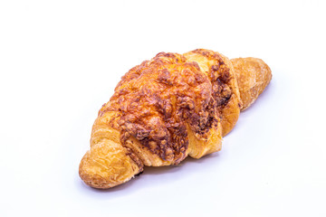 Fresh and tasty buttery croissants isolate on white background.