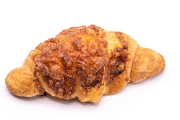 Fresh and tasty buttery croissants isolate on white background.