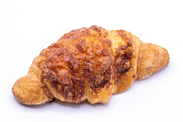 Fresh and tasty buttery croissants isolate on white background.