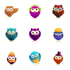 Funny birds icon set. Cartoon set of 9 funny birds vector icons for web design isolated on white background