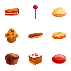 Sweet bakery icon set. Cartoon set of 9 sweet bakery vector icons for web design isolated on white background