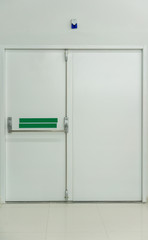 Building emergency exit door with fire alarm switch