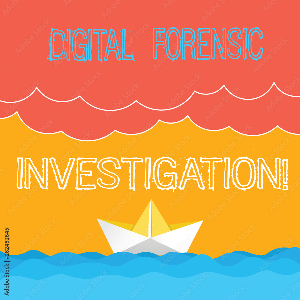 Poster word writing text digital forensic investigation. business concept for recovery of information from 