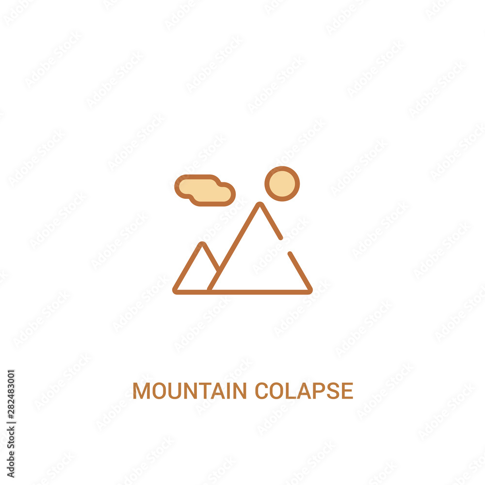 Poster mountain colapse concept 2 colored icon. simple line element illustration. outline brown mountain co