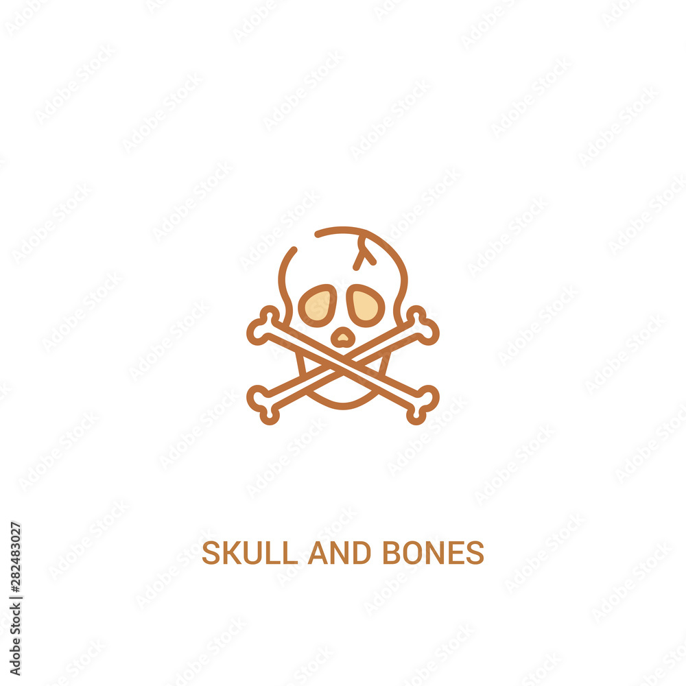 Poster skull and bones concept 2 colored icon. simple line element illustration. outline brown skull and bo