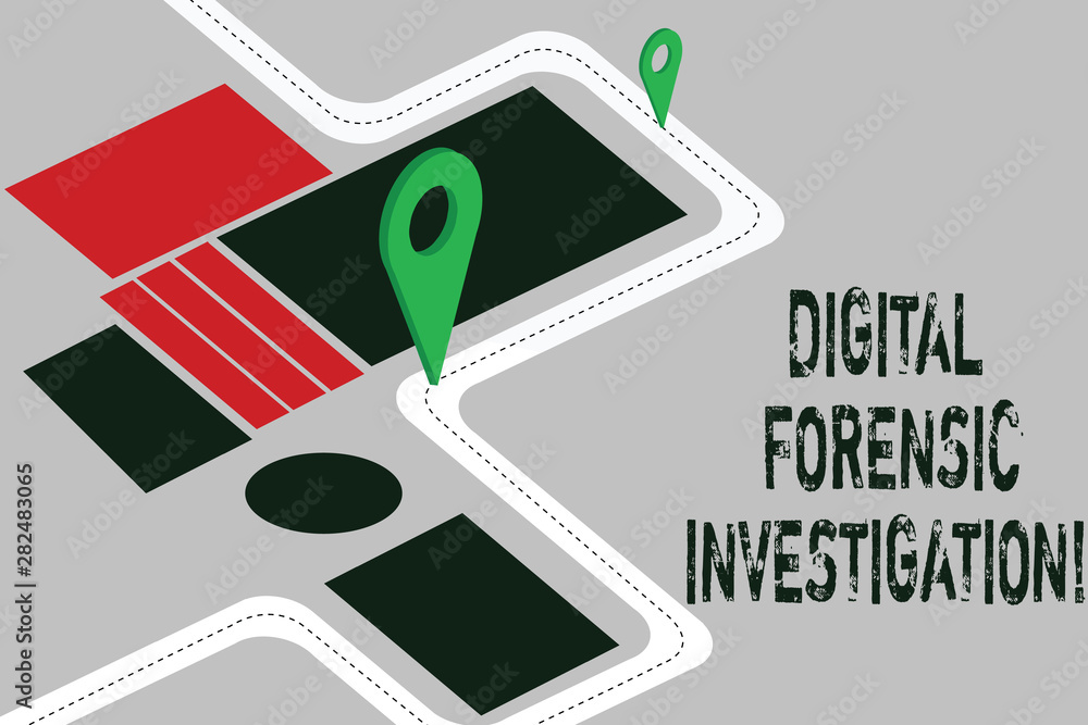 Poster word writing text digital forensic investigation. business concept for recovery of information from 