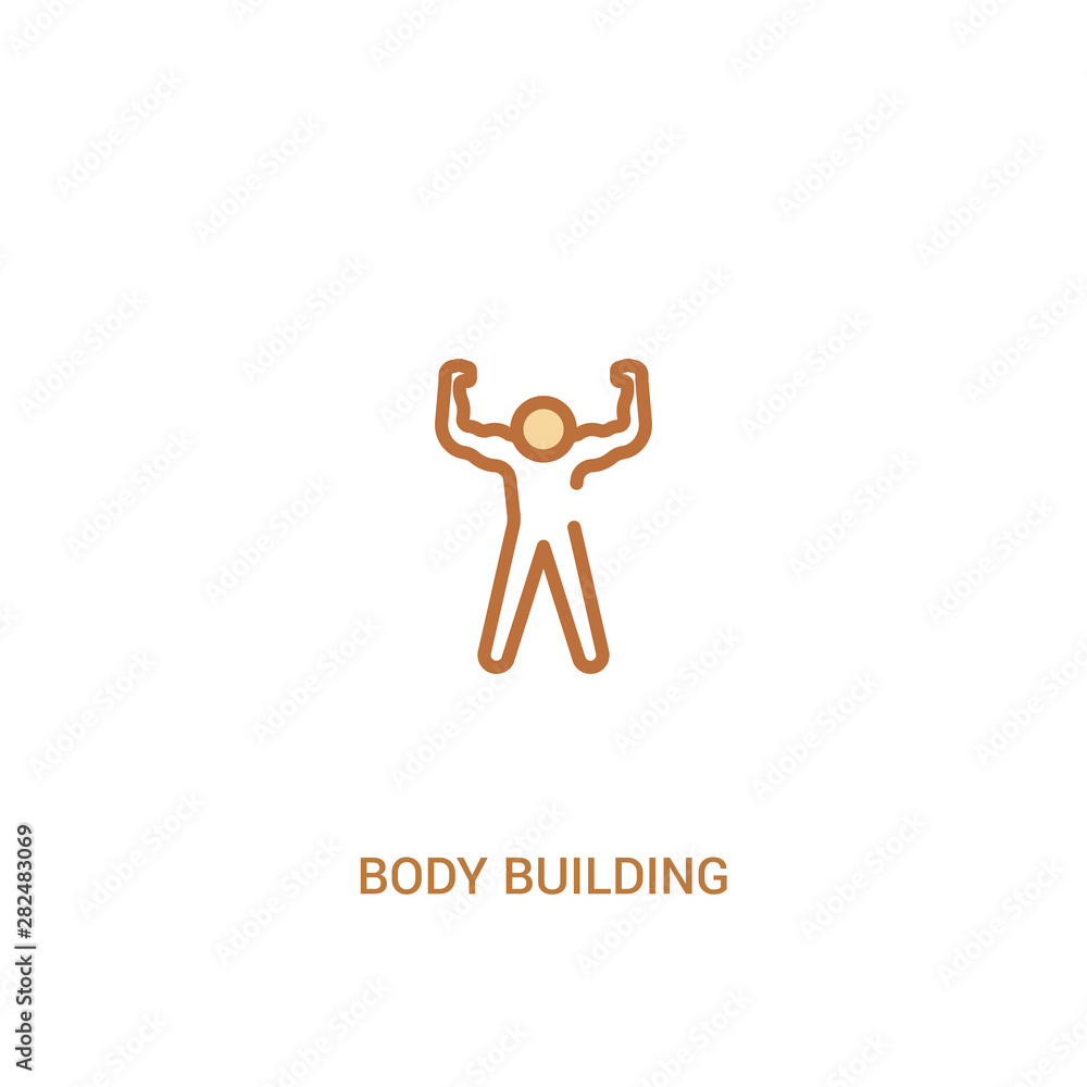 Poster body building concept 2 colored icon. simple line element illustration. outline brown body building 