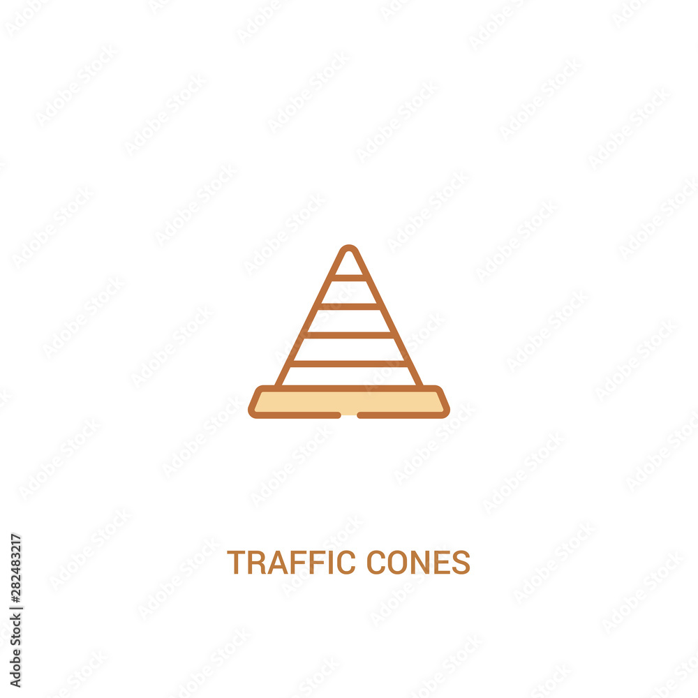 Poster traffic cones concept 2 colored icon. simple line element illustration. outline brown traffic cones 