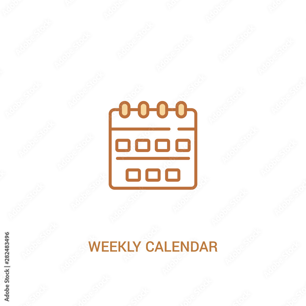 Poster weekly calendar concept 2 colored icon. simple line element illustration. outline brown weekly calen