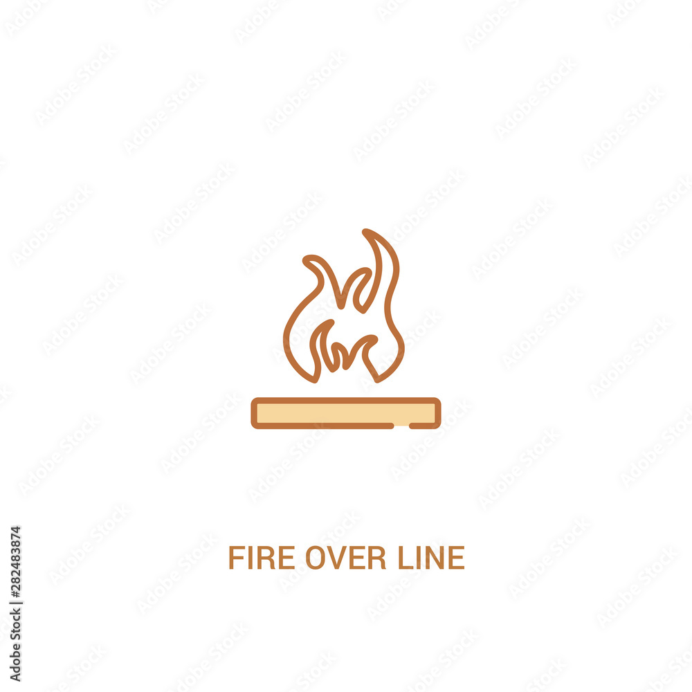 Poster fire over line concept 2 colored icon. simple line element illustration. outline brown fire over lin