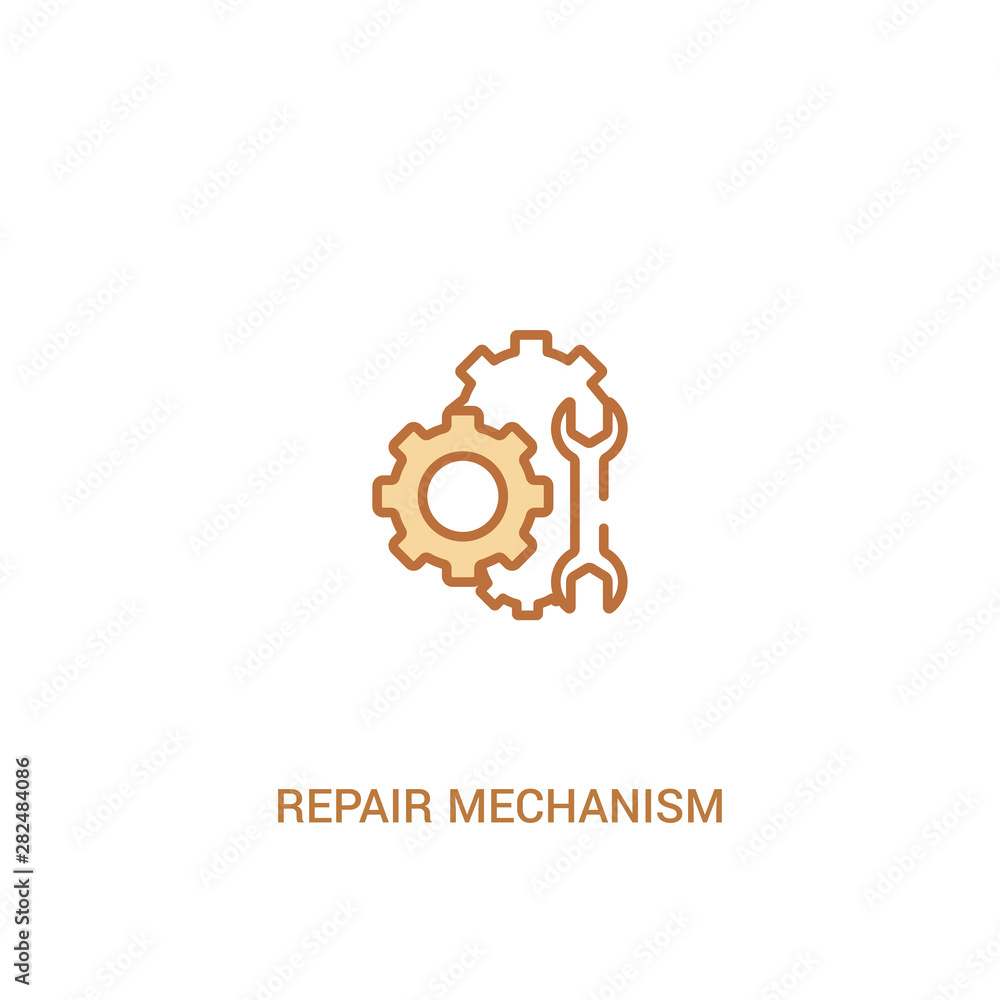 Poster repair mechanism concept 2 colored icon. simple line element illustration. outline brown repair mech