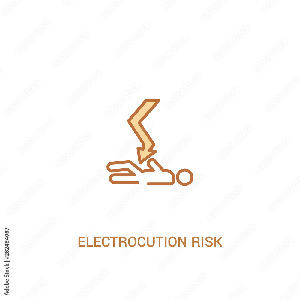 Poster electrocution risk concept 2 colored icon. simple line element illustration. outline brown electrocu