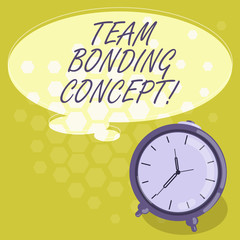 Conceptual hand writing showing Team Bonding Concept. Business photo showcasing Improve workplace projects that involve teamwork Color Thought Speech Bubble with Outline and Alarm Clock