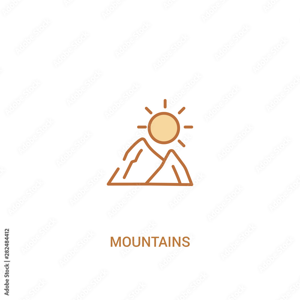 Poster mountains concept 2 colored icon. simple line element illustration. outline brown mountains symbol. 