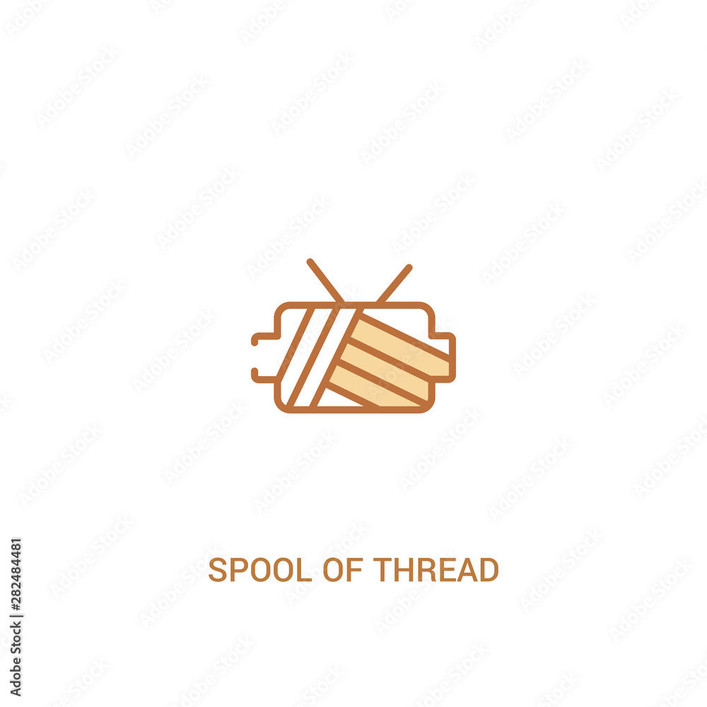 Poster spool of thread concept 2 colored icon. simple line element illustration. outline brown spool of thr