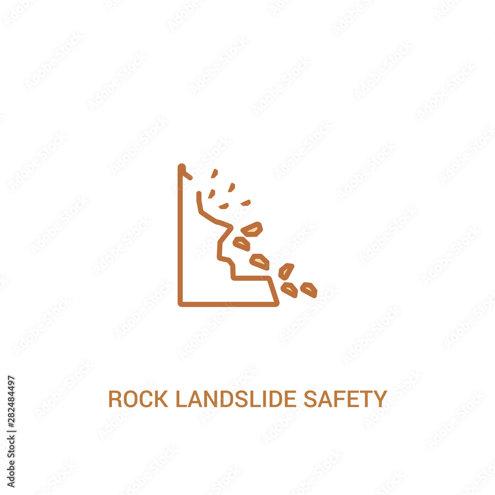 Poster rock landslide safety concept 2 colored icon. simple line element illustration. outline brown rock l